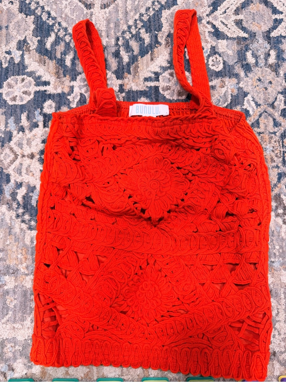 Bundu Red Crochet Tank Top with Square Neck